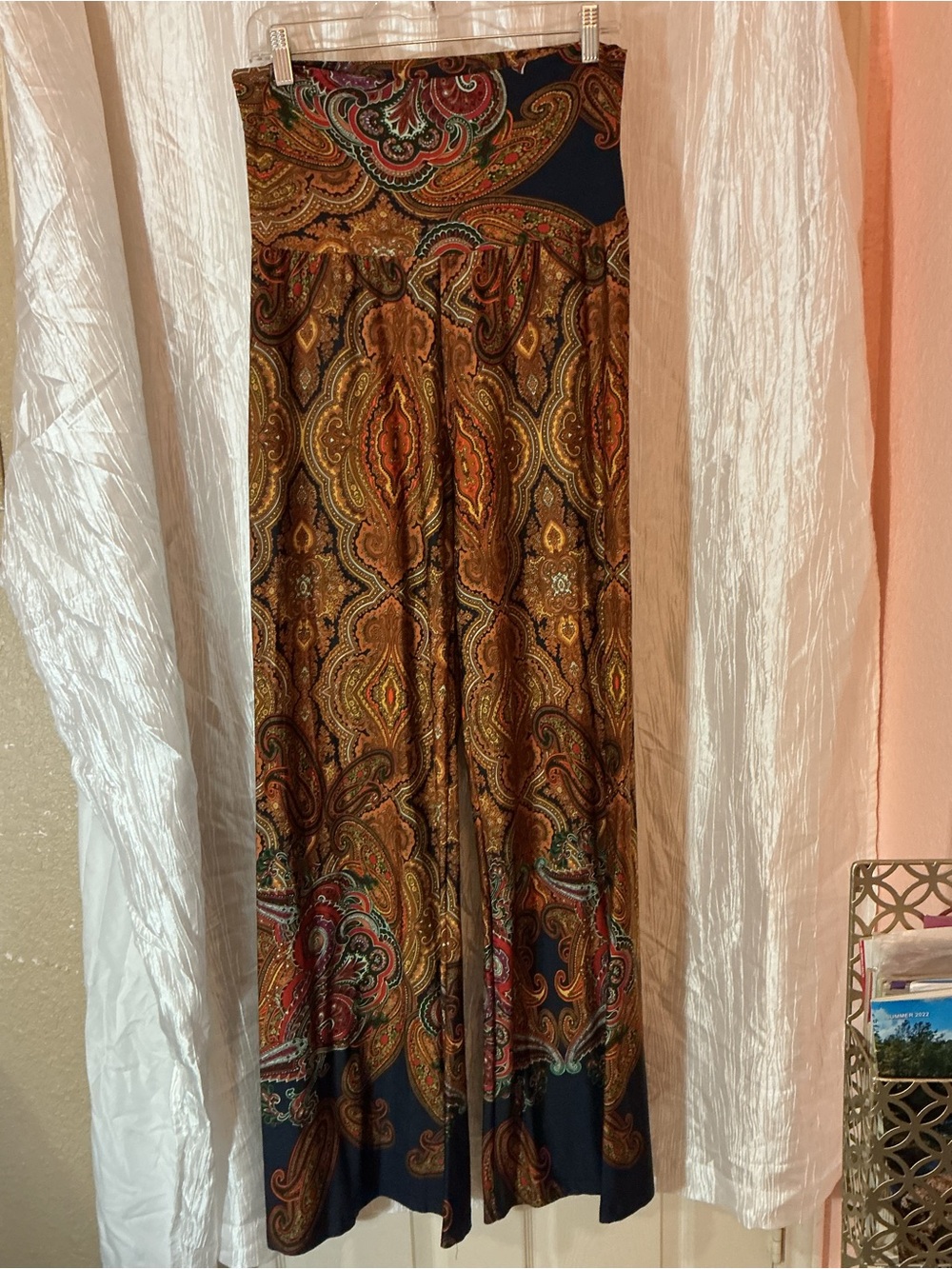 Wide Leg Paisley Print Pants in Brown - Picture 5 of 5